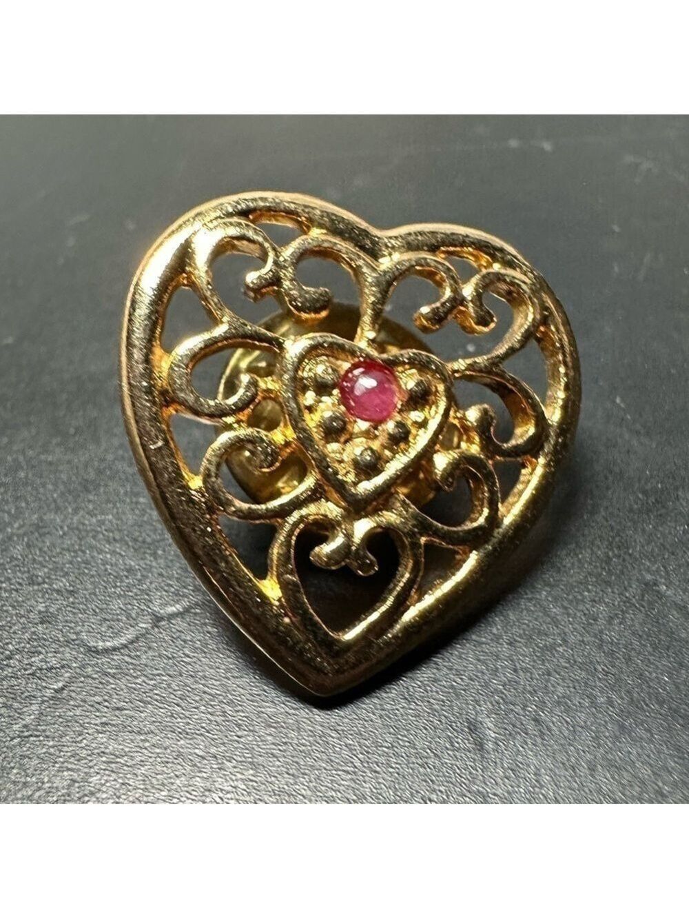 Vintage Heart with Ruby Gold Tone Tac/ Pin Harriet Carter